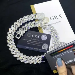 Lüks Tasarımcı Takı Küba Bağlantı Erkek Zinciri 14mm W 2 Sıra CZ Elmas 12mm 925 STERLING Gümüş Moissanite Geçiş Test Cihazı Kadın Çatı Sucker Yjdw