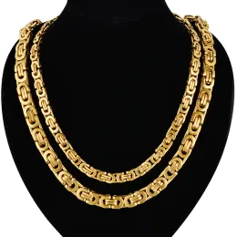 8mm Mens Thick Chain 14k Yellow Gold Long Golden Color Byzantine Link Chain Necklace Hip Hop Jewelry