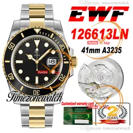 EWF v2 41mm A3235 자동 남성 시계 126613 2 톤 골드 세라믹 베젤 블랙 다이얼 904L 스틸 팔찌 최고의 버전 동일한 직렬 보증 카드 TimezoneWatch EWB2