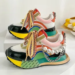 Renda até iridescente pérola corrente decorativa sapato vulcanizado feminino plataforma tênis zapatos de mujer sapatos femininos 240115