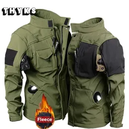 Giacca tattica impermeabile da uomo Pelle di squalo Soft Shell Tasche multiple Giacche da moto Cappotto militare antivento caldo in pile 240115