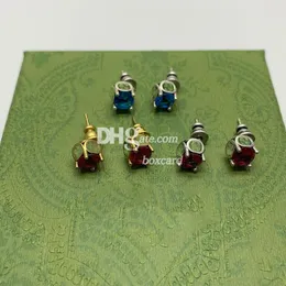 GEM STUCH 3 COLORS البسيطة القرط الرجعية الذهب النحاس مسمار مع مربع العلامة التجارية عيد الحب هدية