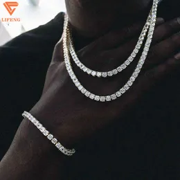 아이스 아웃 힙합 보석 3mm 4mm 5mm 6mm 8mm VVS Moissanite Ball Chain Round Shape Diamond Sier Tennis Necklace