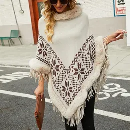 Женский осенне-зимний пуловер большого размера, накидка с цветочным принтом, теплые пончо и накидки, модная женская накидка высокого качества, 240115
