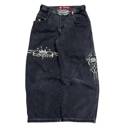 JNCO Jeans Mens Harajuku Retro Hip Hop Skull Embroidery Baggy Jeans denim Pants 90s Street Gothic Wide Trousers Streetwear 240115