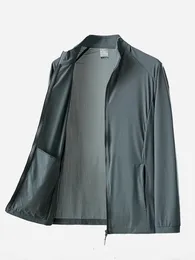 Летние мужские кожаные пальто с защитой от УФ-лучей UPF 40, дышащая легкая тонкая одежда с воротником-стойкой, классная солнцезащитная одежда, повседневные куртки, большие размеры 8XL 240115