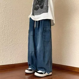 Casual hiphop jeans för män brett ben lös straisht lastbyxor harajuku streetwear mode byxor för manlig 240115