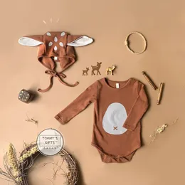 9406 born Clothes Cartoon Baby Bodysuit Creative Fawn Infant Triangle ClimbingClothes Baby Boy Clothes Girl Onesies 240116