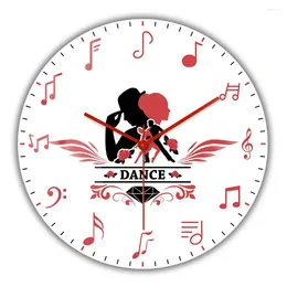 Orologi da parete Coppia di tango che balla con note musicali Orologio decorativo Movimento silenzioso Sweep Ballerini da sala Orologio per la decorazione della casa