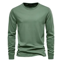 AIOPESON Maglietta in cotone tinta unita Uomo Casual O-Collo a maniche lunghe Magliette da uomo Primavera Autunno T-shirt basic di alta qualità Uomo 240115