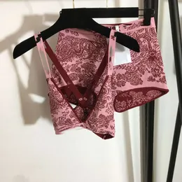 Tute da donna Set reggiseno lavorato a maglia sexy stampato primavera/estate, cinturino, intimo, pantaloni ad angolo piatto, costume da bagno diviso