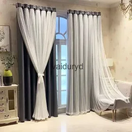 Curtain Double Layer Blackout Curtains Finished Wear Rod Lace Gauze and Cloth Curtains for Balcony Living Room Bedroomvaiduryd