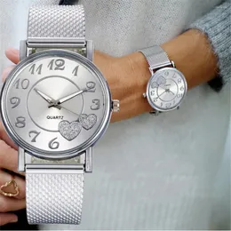 Wristwatches Fashion Women Watches Men Gold Watch Silver Heart Dial Silicone Mesh Belt Wristwatch Montre Femme Women's 2024