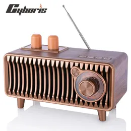 Радио CyborisT7 20 Вт Ретро Bluetooth-динамик Радио Ореховое дерево Винтаж Ротари FM-радио Двойные динамики Стерео Поддержка USB/TF/AUX-плеер