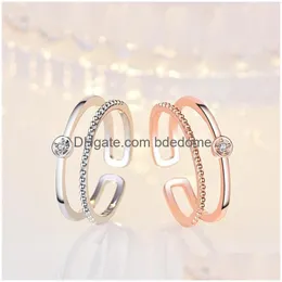 Band Rings Fashion Simplicity 18K Rose Gold Plating Ring Female Jewellery Lovers Rings Ornaments Birthday Personality Double-Deck Ope Dhikk