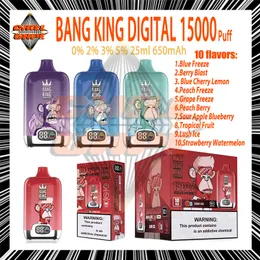 Original Bang King Digital 15000 Puff Smart Screen Puff Disposable E Cigarettes Mesh Coil 25ml Pod 650 mAh Rechargeable Battery Puff 15K 0% 2% 3% 5%