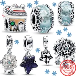 2022 inverno nuovo vero argento sterling ghiacciato fiocco di neve goccia fascino adatto ciondoli braccialetto braccialetto gioielli regalo di Natale