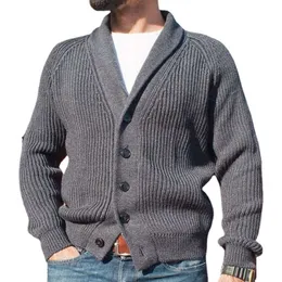 Новый мужской осенне-зимний однобортный утепленный свитер с воротником и вязаный кардиган с длинными рукавами