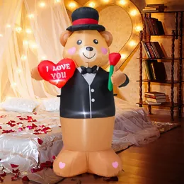 18M Valentines Day Inflatable Teddy Bear with Heart and Flower Lighted Blow Up Yard Outdoor Garden Home Party Wedding Decor 240116