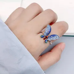 Pierścienie klastra oryginalny projektant 925 Srebrny słodki niebieski motyl dla kobiet emalia rzemiosło vintage znakomita urocza biżuteria ślubna