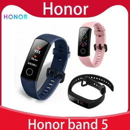 Armbands Original Huawei Honor Band 5 Smart Armband Oximeter Color Touch Screen Swim Stroke Detect Heart Red Sleep Tuppar för Xiaomi Mi