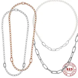 925 Sterling Silver Pearl Me Chain Link Necklace With Me Charm för kvinnors krage Silver S925 14K Rose Gold-Plated Smyckes 240116