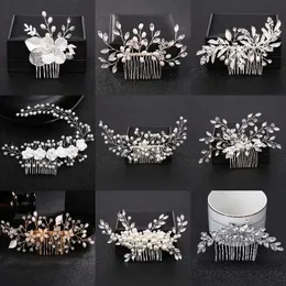 Fasce per capelli Tiara alla moda Pettine per capelli da sposa Fiore Forcine da sposa Perla Strass Testa Gioielli Lady Accessori per capelli da sposa Marrige bijoux