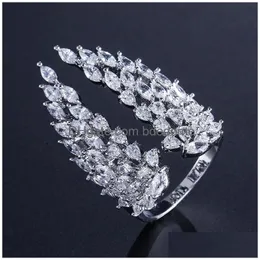 Bröllopsringar glittrande vintage modesmycken 925 Sterling Sier FL Marquise Cut White Diamond Eternity Wing Wedding Feather Justa DH4WM