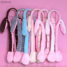 Headbands Moving Bunny Ears Headwear Winter Rabbit Ears Headband Warm Plush Sweet Cute Movable Ears Toy Hair Accessories YQ240116