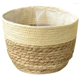 Bottles Woven Straw Flowerpot Round Flower Basket Plant Potted Storage Home Decor