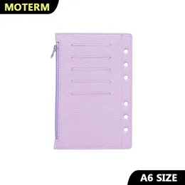 Moterm Zipper Flyleaf for A6 Size Ring Planner Genuine Pebbled Grain Leather Divider Coin Storage Bag Notebook Accessory 240115