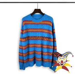 Camisolas masculinas Blue Stripe Knit Mohair Sweater Crewneck Men Mulheres Melhor qualidade de tamanho de tamanho grande
