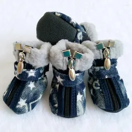 Hundebekleidung 4 Teile/satz Haustier Schuhe Wasserdichte Anti-rutsch Winter Welpen Stiefel Schnee Für Kleine Katzen Hunde Plüsch Warm