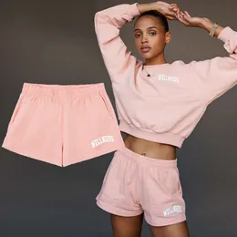 Pantaloncini sportivi firmati da donna in puro cotone con stampa di lettere classiche e sportive