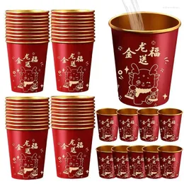 Disposable Cups Straws Cartoon Paper 2024 Dragon Anti-Scald Chinese Year Cup Thickened For Cold & Drinks
