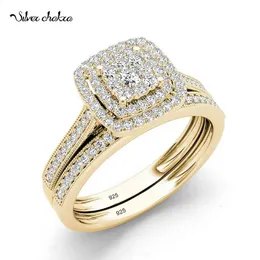 2PCS Pierścionki zaręczynowe dla kobiet Oryginalne 925 Srebrny Zestaw Pierścieni 14K Gold Stated Bridal 2Ct Cround Cut Lab Diamond Biderz 240115