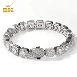 The bling king 10mm quadrado clustered tênis corrente pulseira masculina hiphop link gelado baguettecz zircônia cúbica rock jóias 240115