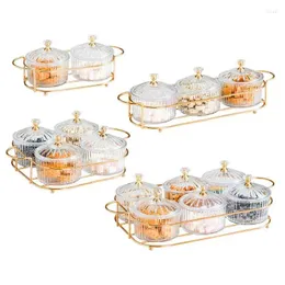 Plates Dried Fruit Salad Plate Transparent Round Dessert Seasoning Jar Snack Serving Bowls Preserved Tray Box With Lid Grid FoodStorage