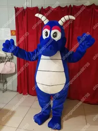 Performance Blue Dragon Mascot Costume Halloween Fancy Party Dress Tecknad karaktärsdräkt kostym Karnival vuxna storlek födelsedag utomhus outfit