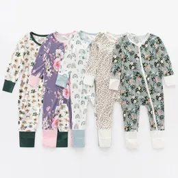 Bebê de bambu macacão manga longa duplo zíper onesie bambu viscose impressão macacão roupas de bebê 0-24m 240116