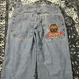 Americano retrò lavato gotico JNCO modello ricamato Jeans uomo Y2K Street Hip Hop dritto asciugando pantaloni a gamba larga unisex 240115