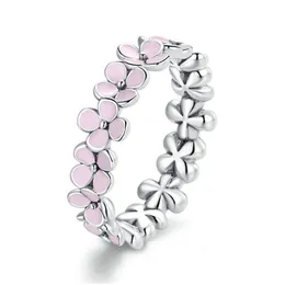 Pierścienie zespołowe Bamoer S925 Sterling Sier Pink Wreath CZ Pierścienie palców dla kobiet Oświadczenie o zaręczynach Wedding Biżuter