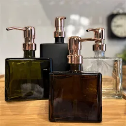 Kentsel Square Geri Dönüşümlü Cam Sabun Dispenser | 8.5oz Yeniden doldurulabilir | Tasarımcı Metal Pompalar | El sabunu, bulaşık sabunu | Minimalist dekor
