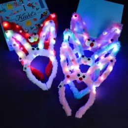 Headbands Long Rabbit Ear Headband 14 Lamp Led Flashing Colorful String Lamp Luminous Hairband Birthday Party Christmas Easter Fluffy Hoop YQ240116