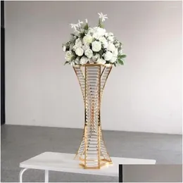 Party Decoration 10Pcsmetal Flower Stand With Crystal Beads Vases For Wedding Table Road Lead Candlestick Centerpiece 2654 Drop Deli Dh1Fn