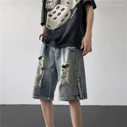 남자 반바지 거리 찢어진 데님 jorts 여름 패션 캐주얼 스트레이트화물 맞춤형 넓은 다리 바지