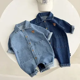 Spring Autumn Ins Baby Boys Onesies Denim Pocket Long Sleeve Exterior Stretch Infant Boys Overalls Toddler Boys Outfits 240116