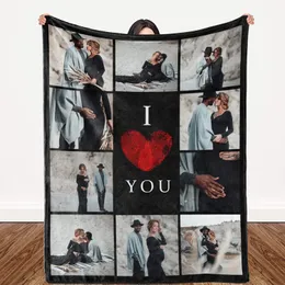 I Love You Custom Blanket with Po Collage Text Personalized Picture Throw Blanket for Christmas Valentine's Day Birthday Gift 240115
