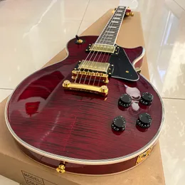 Kilitleme ve ayar düğmeleri ile donatılmış yüksek profesyonel seviye ve hızlı teslimatlı klasik kırmızı desenli elektro gitar.