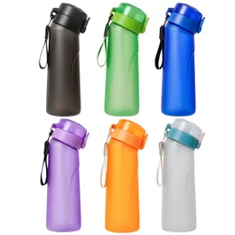 650ml garrafa de água com 7 vagens de sabor ar água acima garrafa fosco preto copo reutilizável acampamento caminhadas pesca drinkware 240116